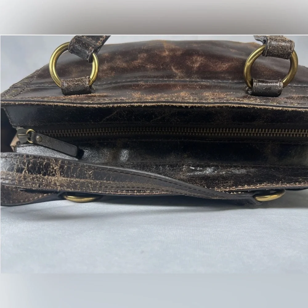 Frye Victoria Studded Leather Satchel Distressed Brown Medium Bag Boho - Picture 12 of 16